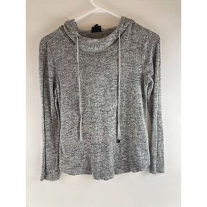 Bobeau Sweater Women's Size XS Gray Noise Hooded Cowl Neck Drawstring Long Slv